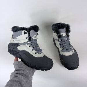 Merrell Aurora 6 Ice Plus Waterproof Winter Boots Women's 6.5 Gray White Lace-Up